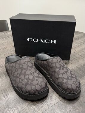 Coach Gray Signature Canvas Clog Mules